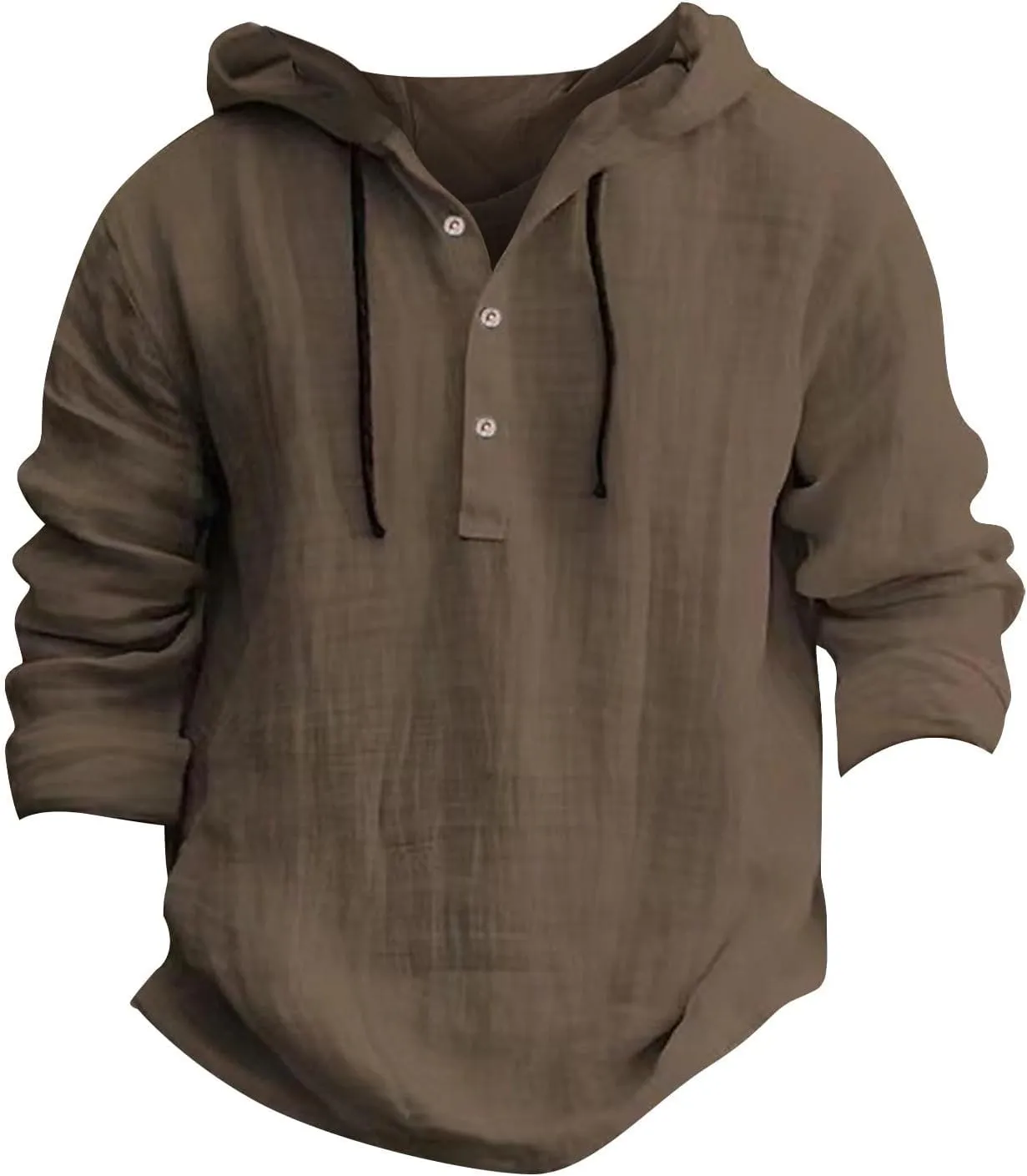 KUIOLYPOER Men's Cotton Linen Shirts Long Sleeve Hooded Drawstring Shirt Spring Summer Casual Loose Beach Shirts with Hood