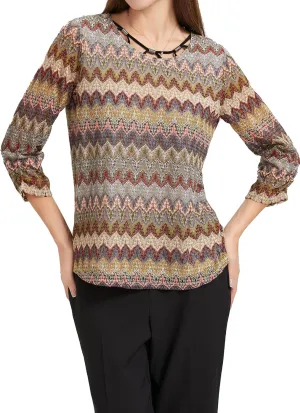KYAL Women's Bohemian 3/4 Sleeve Tunic Top Round Neck Smocked Sleeve Summer T-Shirts Stretchy Tops