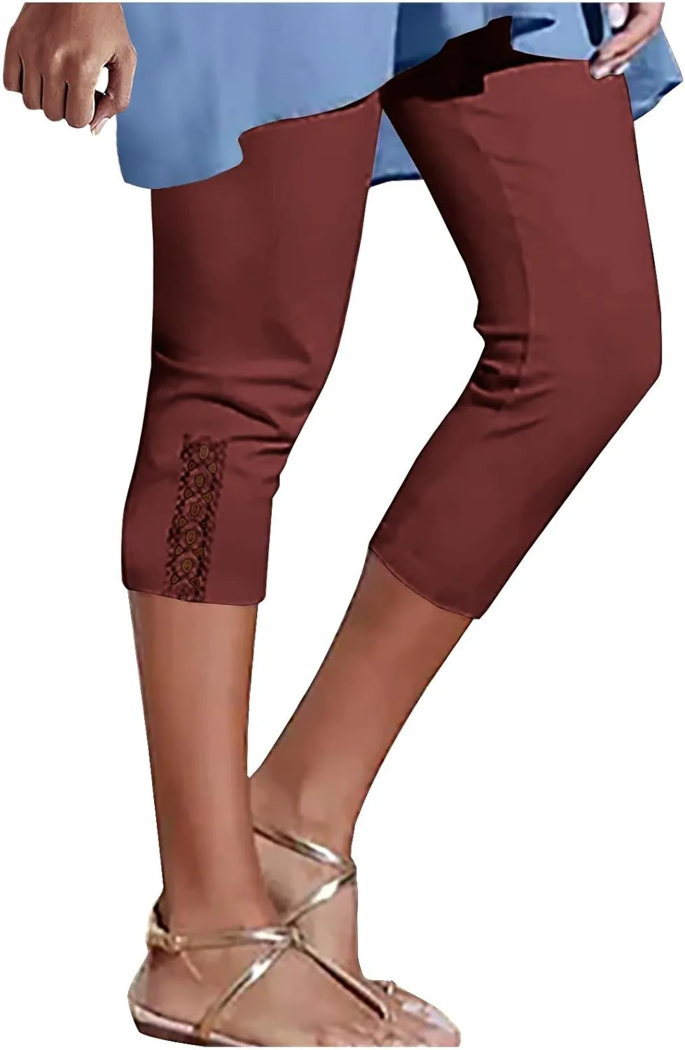 Lace Cropped Trousers for Women 3/4 Length Pants Ladies High Waist Cropped Leggings Lounge Yoga Pants Beach Trousers