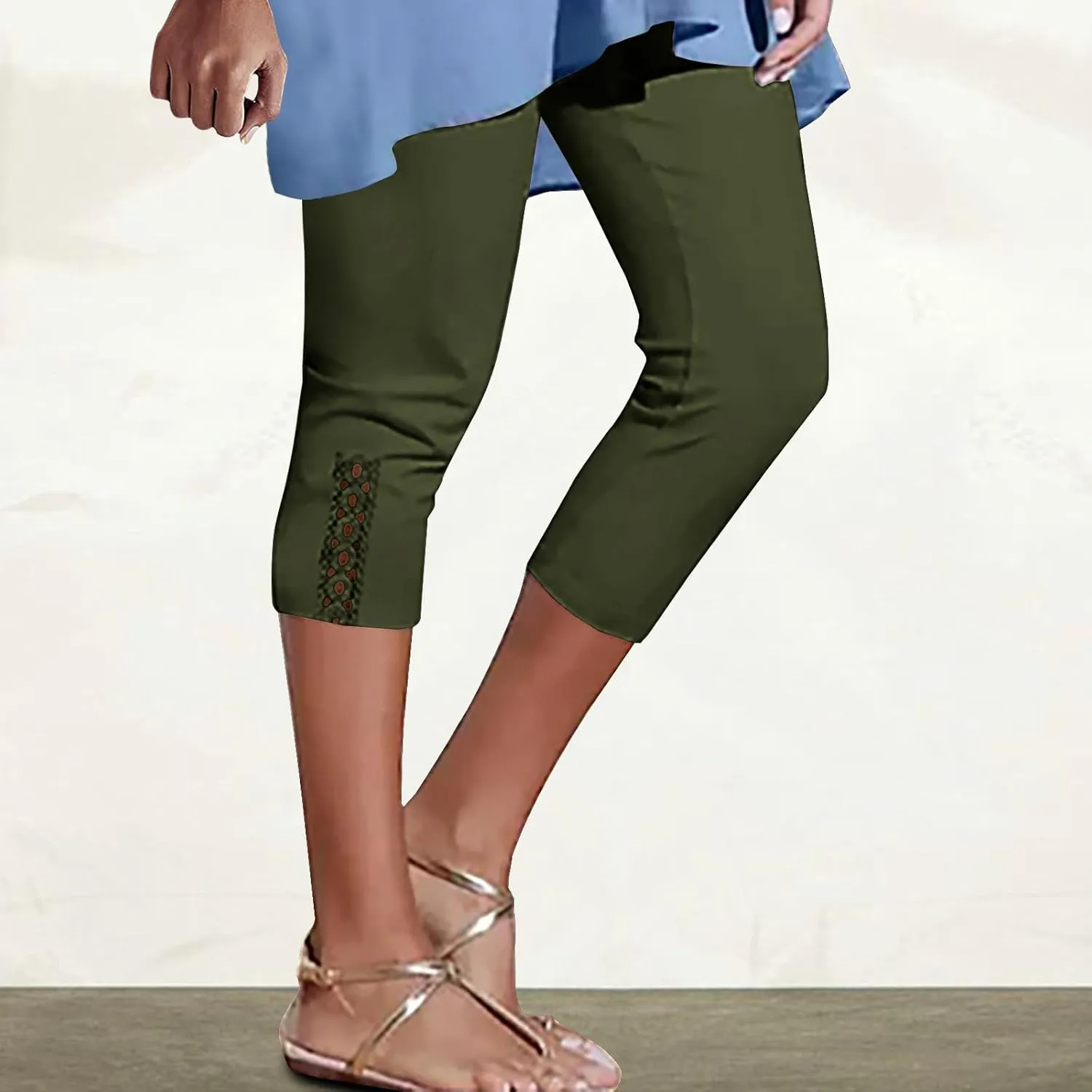 Lace Cropped Trousers for Women 3/4 Length Pants Ladies High Waist Cropped Leggings Lounge Yoga Pants Beach Trousers
