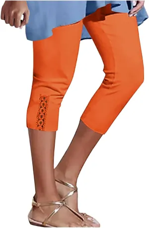 Lace Cropped Trousers for Women 3/4 Length Pants Ladies High Waist Cropped Leggings Lounge Yoga Pants Beach Trousers
