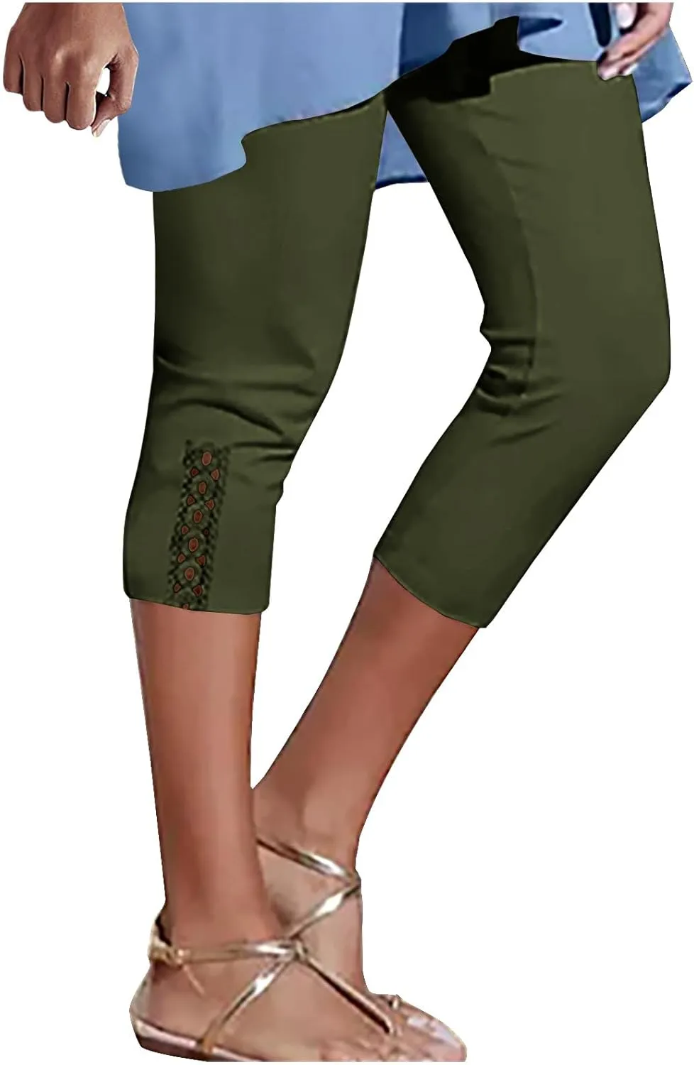 Lace Cropped Trousers for Women 3/4 Length Pants Ladies High Waist Cropped Leggings Lounge Yoga Pants Beach Trousers