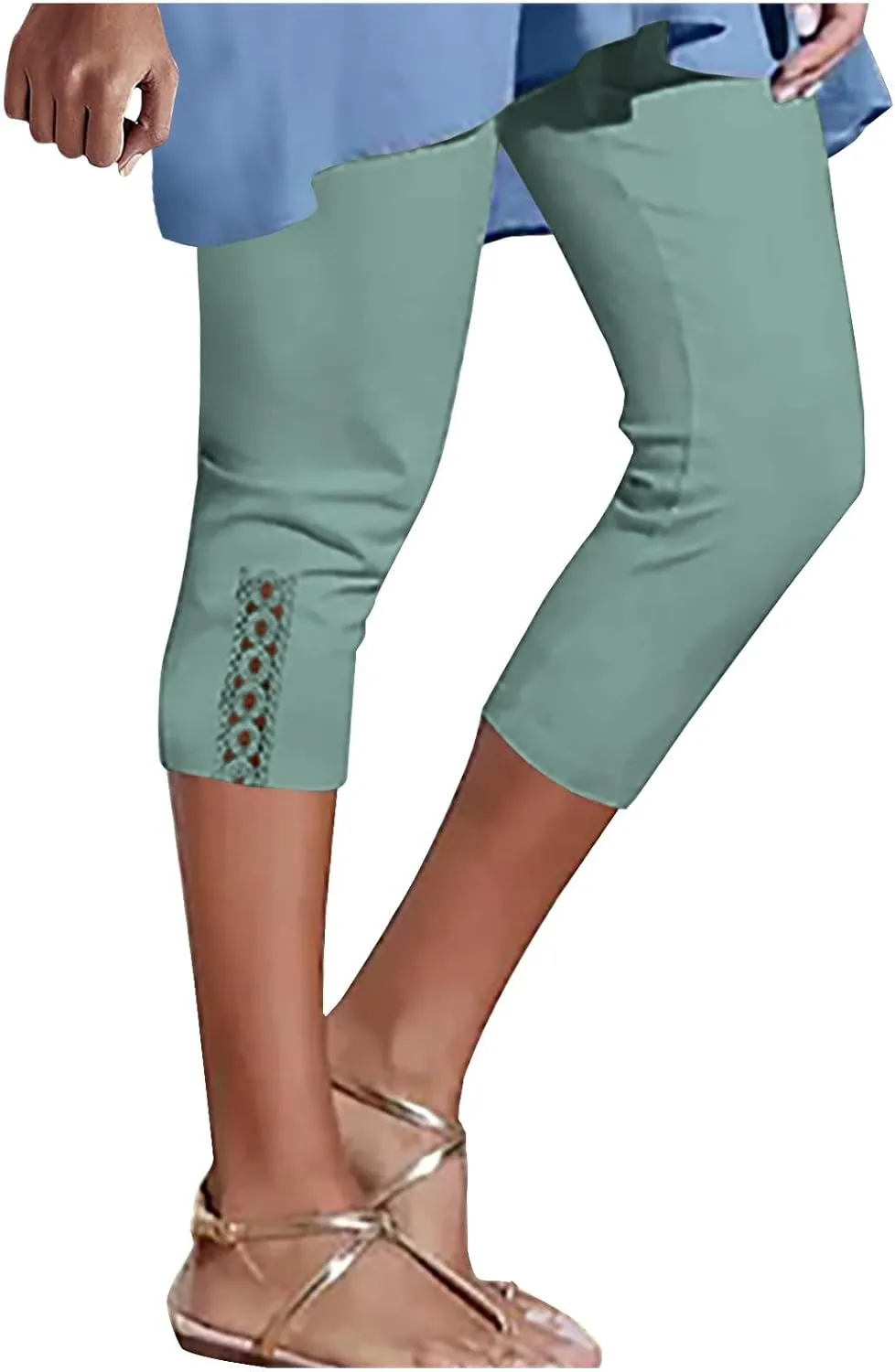 Lace Cropped Trousers for Women 3/4 Length Pants Ladies High Waist Cropped Leggings Lounge Yoga Pants Beach Trousers