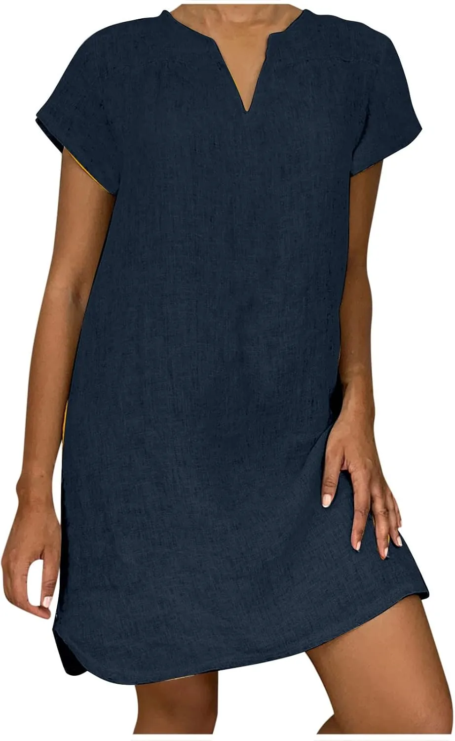 Ladies Solid Cotton Linen Casual Dress Loose Linen Mini Dress for Women Summer Dresses Pockets Comfy Beach Dresses 2023