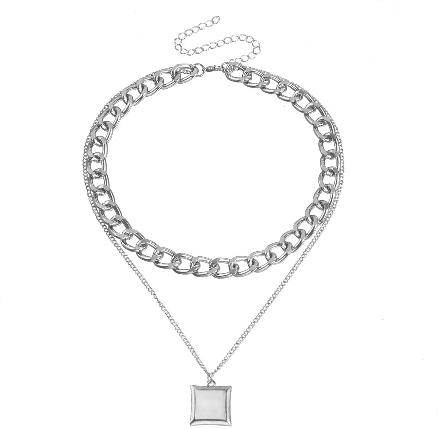 Layered Necklaces for Women Trendy Retro Mother of Pearl Pendant Necklace Dainty Chunky Link Chain Choker Necklaces for Jewelry Birthday Gifts