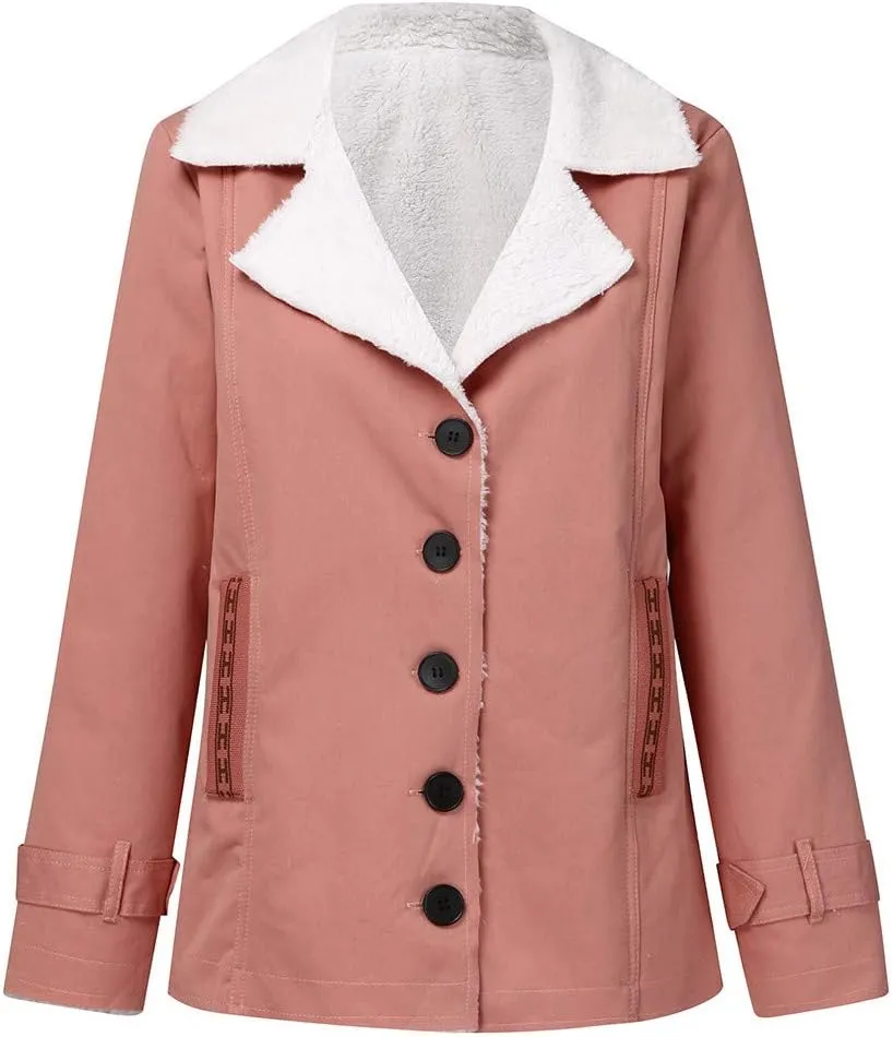 LCMTWX Fuzzy Fleece Jackets for Women Lapel Single Breasted Long Sleeve Plus Size Outwear Fuzzy Faux Shearling Zipper Plus