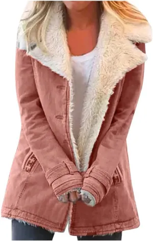LCMTWX Fuzzy Fleece Jackets for Women Lapel Single Breasted Long Sleeve Plus Size Outwear Fuzzy Faux Shearling Zipper Plus