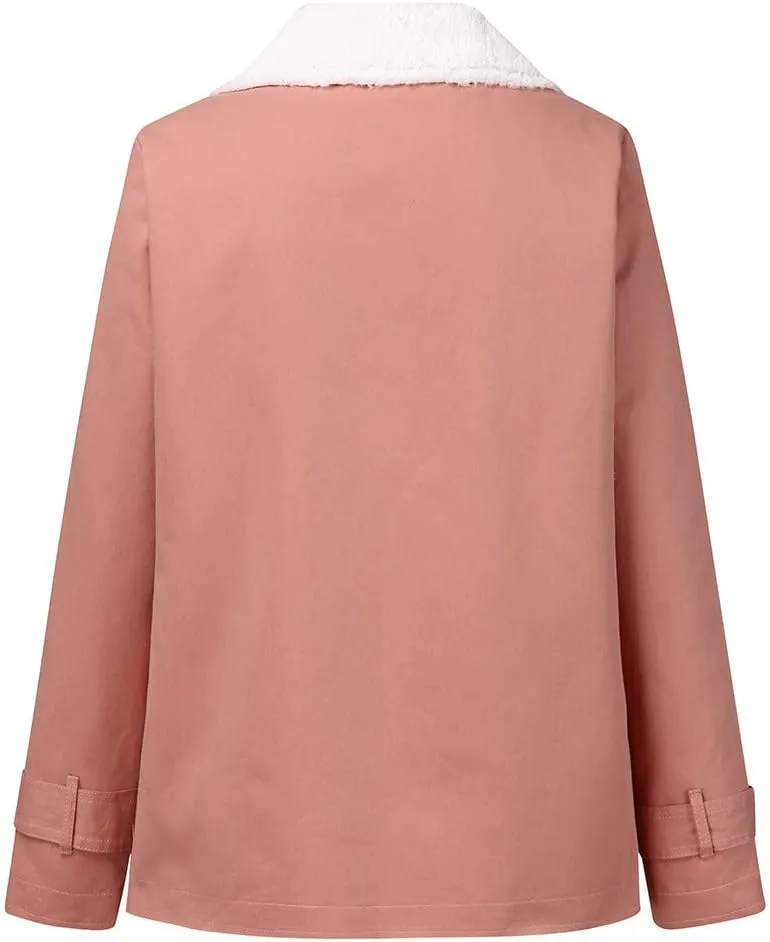 LCMTWX Fuzzy Fleece Jackets for Women Lapel Single Breasted Long Sleeve Plus Size Outwear Fuzzy Faux Shearling Zipper Plus