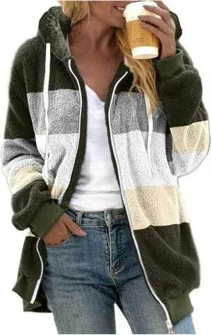 LCMTWX Womens 2023 Winter Fuzzy Fleece Jacket Artificial Wool Zipper Drawstring Solid Oversized Fuzzy Fleece Fluffy Fall