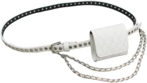Leather Waist Bag Trendy Mini Belt Bag for Women Y2k Accessories Waist Chain Belt Purse (White)