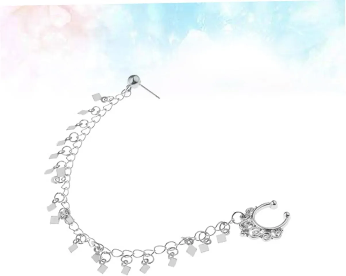 LIFKOME 2pcs Ear to Nose Chain Non-Piercing Nose Hoop Chain & Earrings Punk Jewelry Ear Ring Chain Sequin Tassel