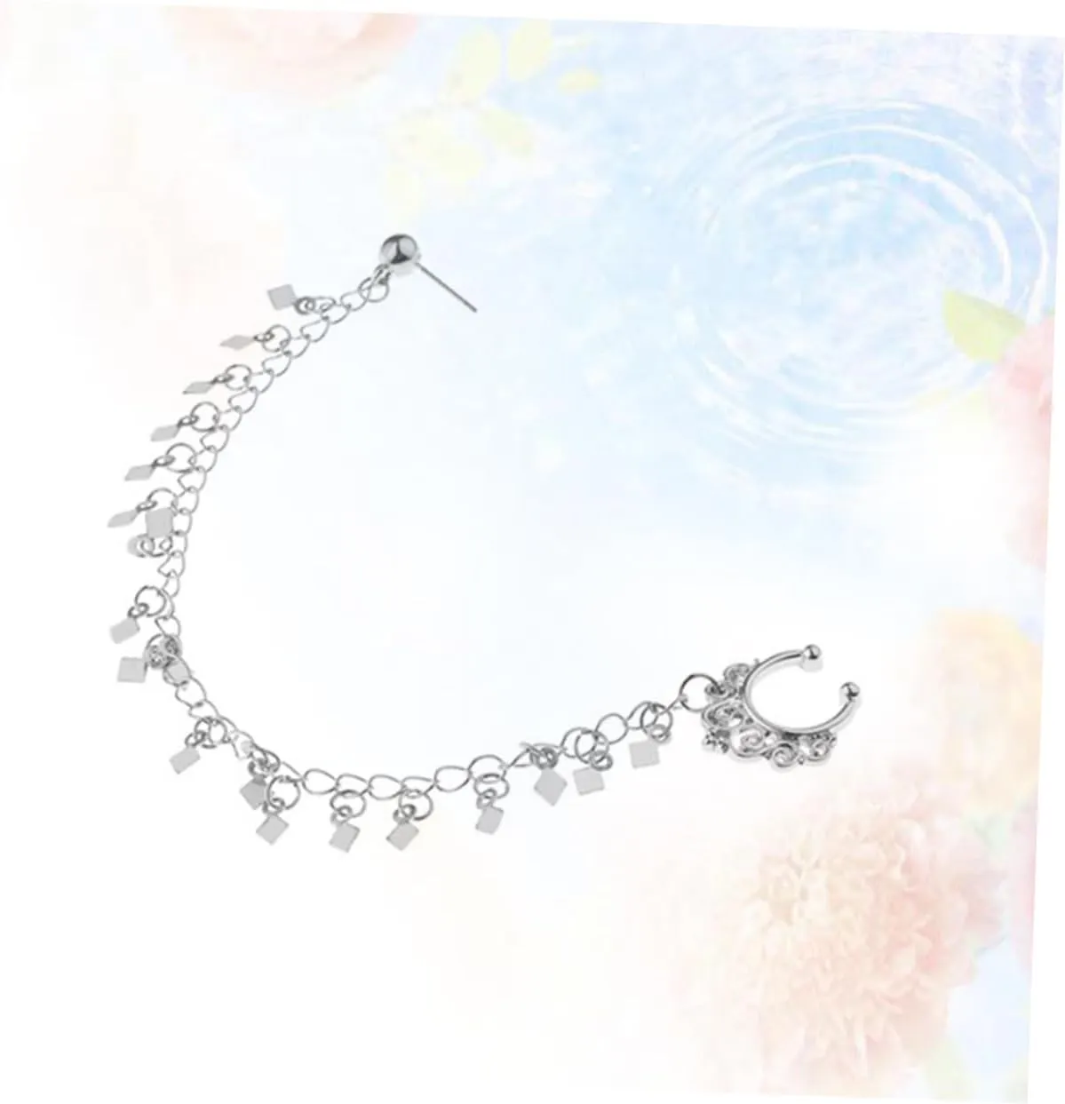 LIFKOME 2pcs Ear to Nose Chain Non-Piercing Nose Hoop Chain & Earrings Punk Jewelry Ear Ring Chain Sequin Tassel