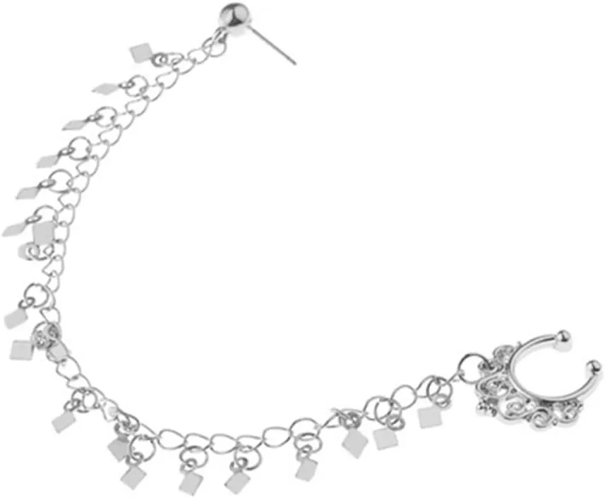 LIFKOME 2pcs Ear to Nose Chain Non-Piercing Nose Hoop Chain & Earrings Punk Jewelry Ear Ring Chain Sequin Tassel