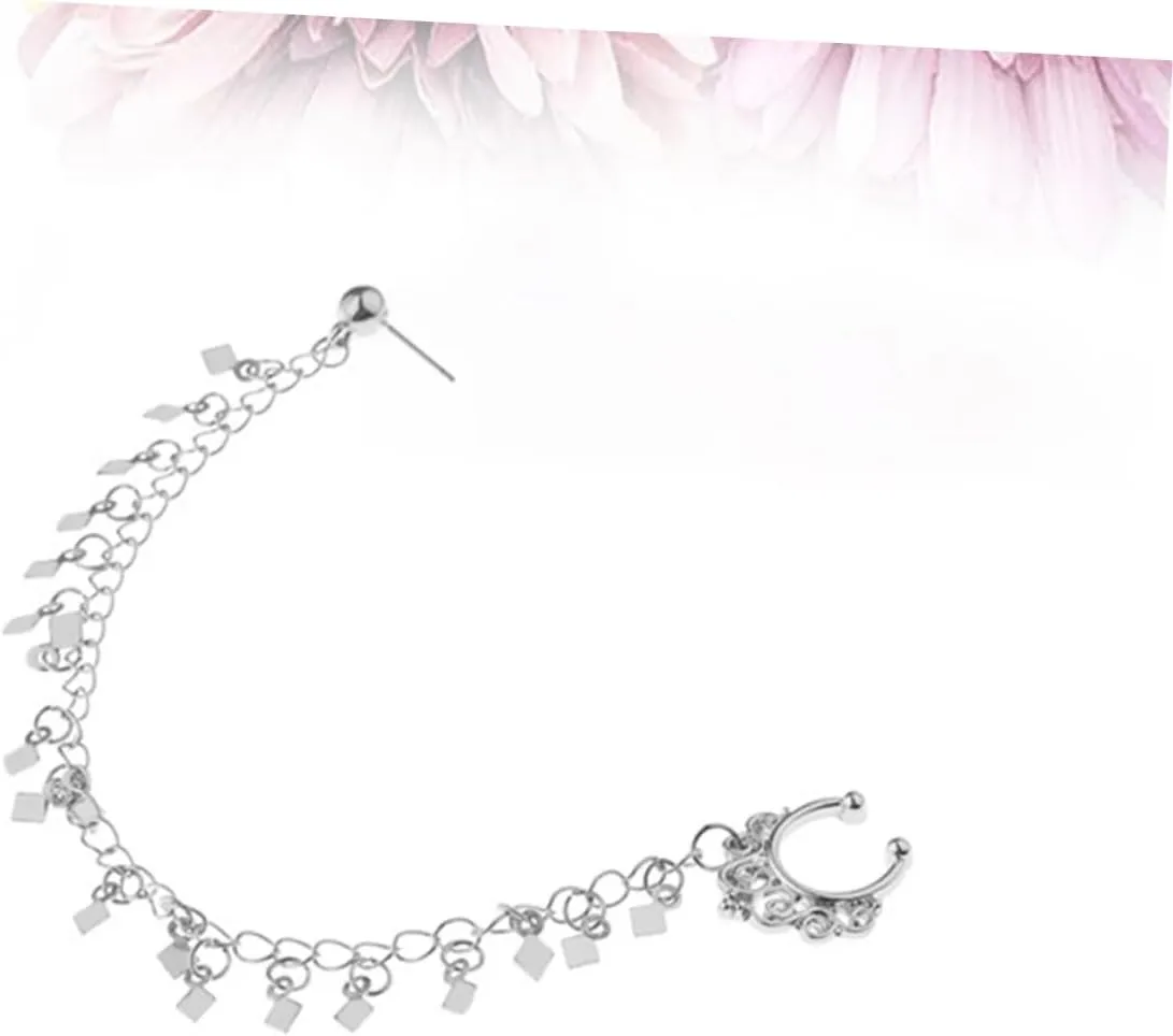 LIFKOME 2pcs Ear to Nose Chain Non-Piercing Nose Hoop Chain & Earrings Punk Jewelry Ear Ring Chain Sequin Tassel