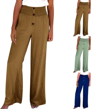Linen Pants Women Summer,Wide Leg High Waisted Palazzo Pants Loose Casual Smocked Paperbag Trousers Summer Outfits