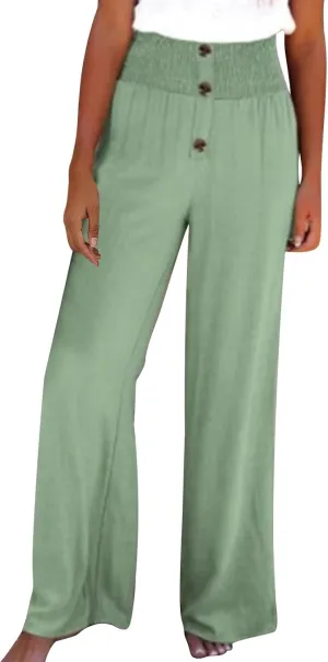 Linen Pants Women Summer,Wide Leg High Waisted Palazzo Pants Loose Casual Smocked Paperbag Trousers Summer Outfits