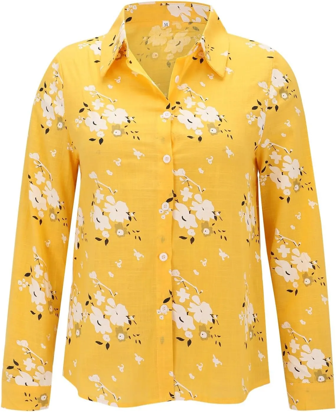 Linen Shirts for Women Summer Boho Floral Print Tops Elegant V Neck Button Casual Cotton Linen T Shirt Long Sleeve