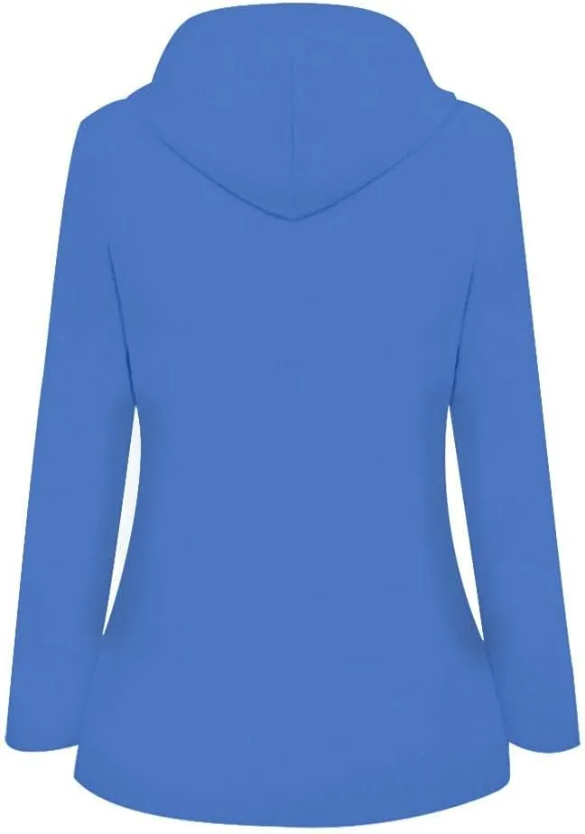 LIXIAO Womens Military Style Trench Coats Hooded Windbreaker Waterproof Long Sleeve Tunic Outdoor Buttons Zipper Rain Jacket