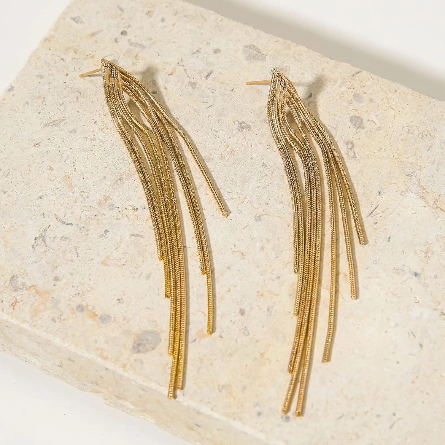 Long Silver Earrings for Women Dangling Gold Tassel Earrings Rose Gold Earrings for Women Long Metal Chain Tassel Dangle Earrings Silver Fringe Earrings Geometric Earrings Bridesmaid Jewelry