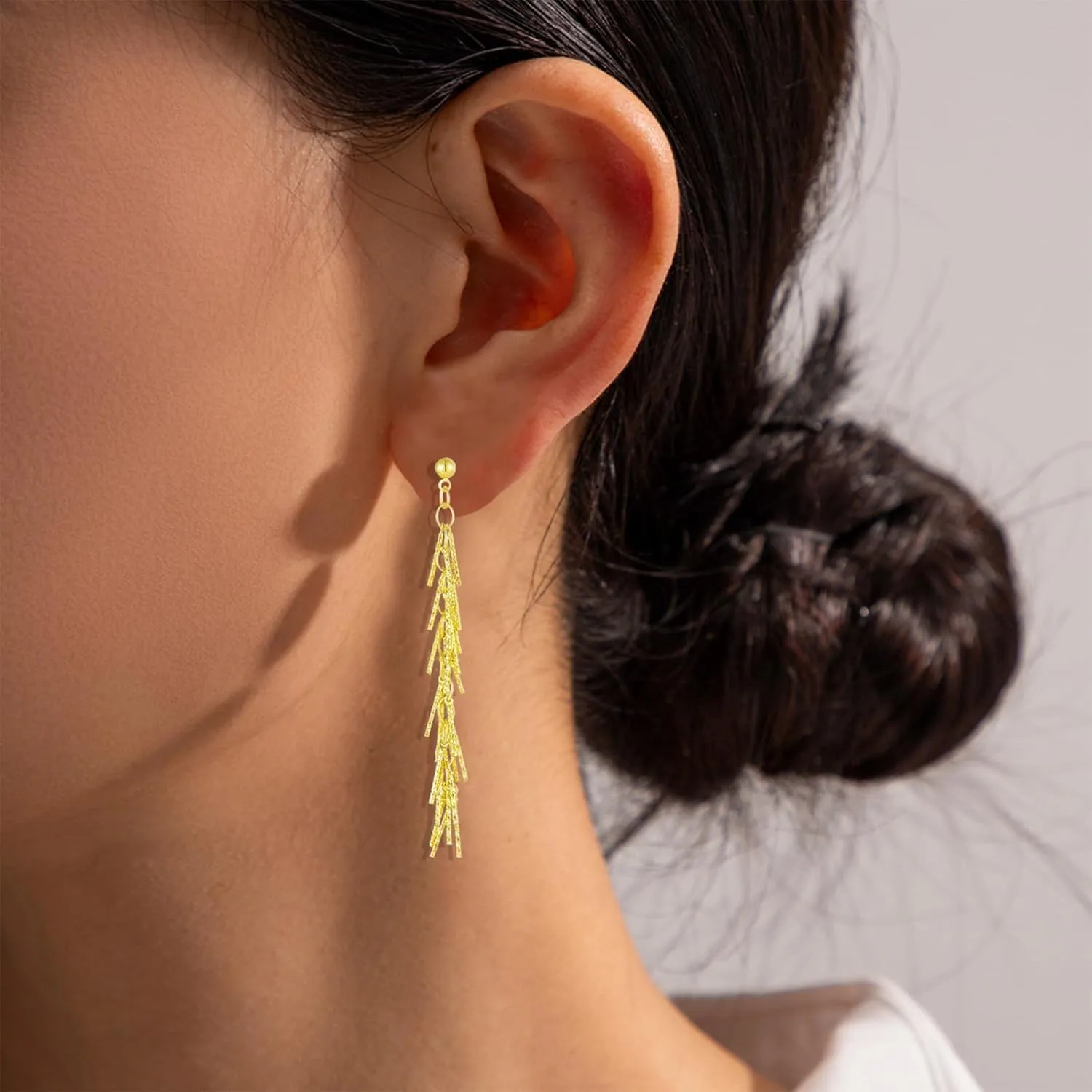 Long Silver Earrings for Women Dangling Gold Tassel Earrings Rose Gold Earrings for Women Long Metal Chain Tassel Dangle Earrings Silver Fringe Earrings Geometric Earrings Bridesmaid Jewelry