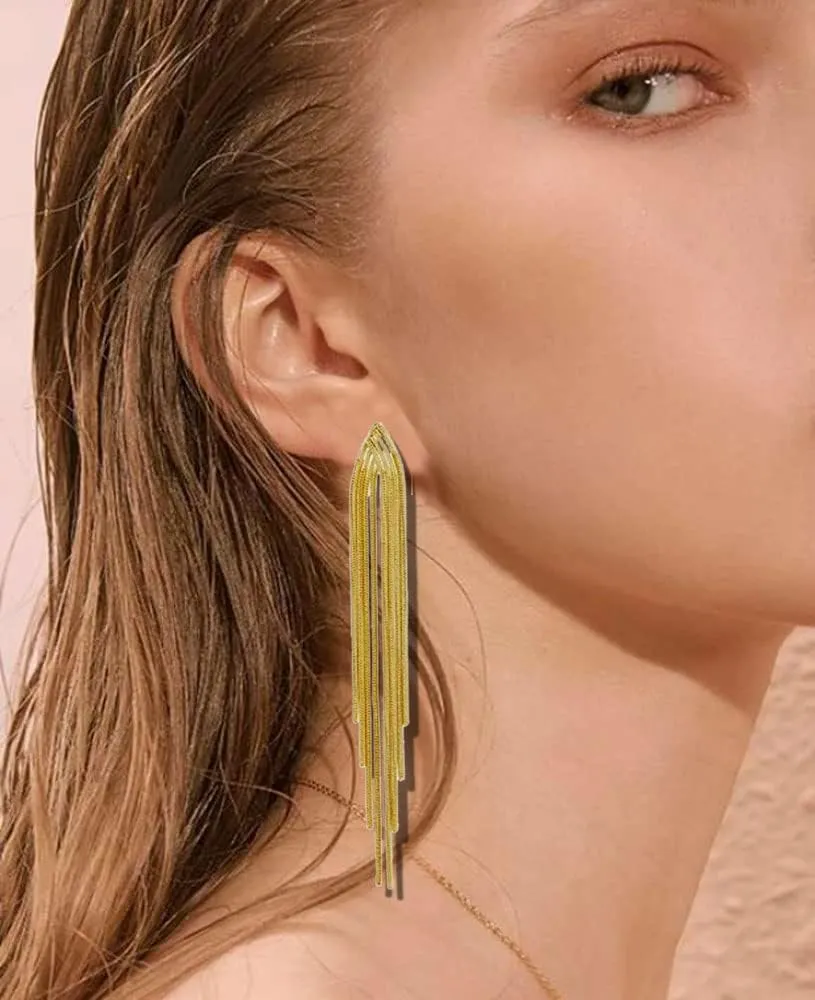 Long Silver Earrings for Women Dangling Gold Tassel Earrings Rose Gold Earrings for Women Long Metal Chain Tassel Dangle Earrings Silver Fringe Earrings Geometric Earrings Bridesmaid Jewelry