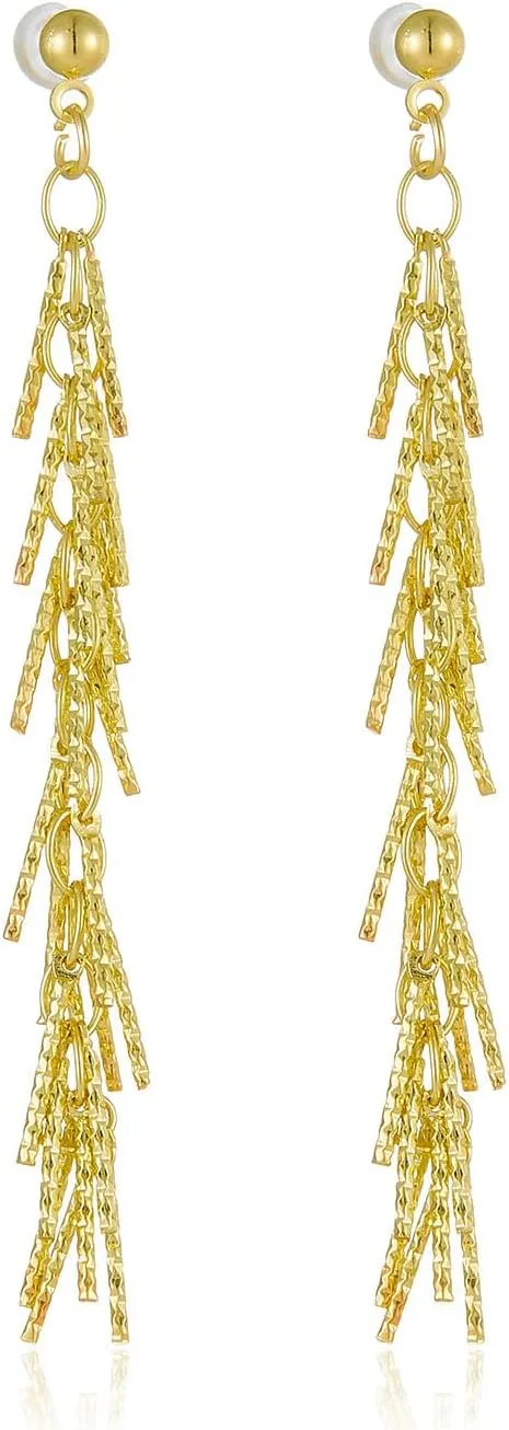 Long Silver Earrings for Women Dangling Gold Tassel Earrings Rose Gold Earrings for Women Long Metal Chain Tassel Dangle Earrings Silver Fringe Earrings Geometric Earrings Bridesmaid Jewelry