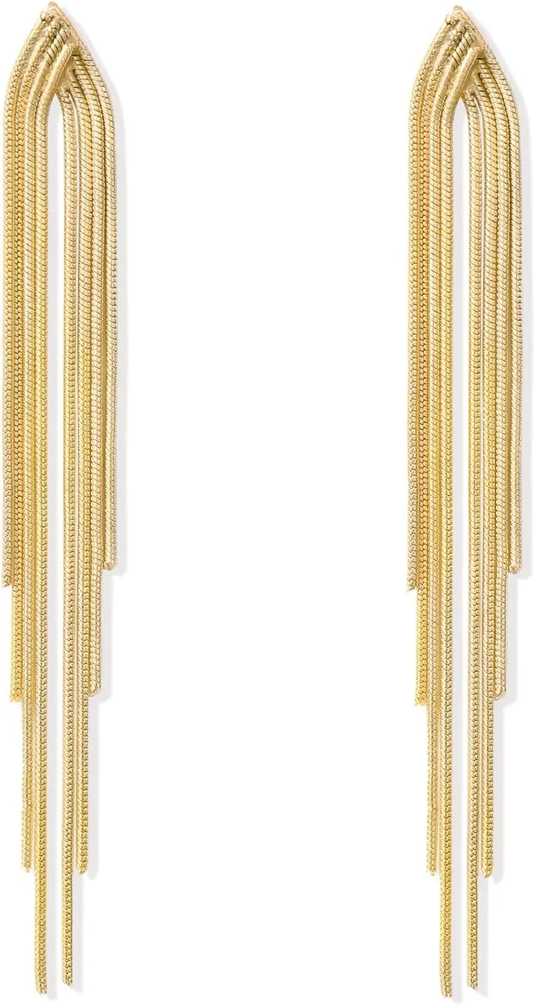 Long Silver Earrings for Women Dangling Gold Tassel Earrings Rose Gold Earrings for Women Long Metal Chain Tassel Dangle Earrings Silver Fringe Earrings Geometric Earrings Bridesmaid Jewelry