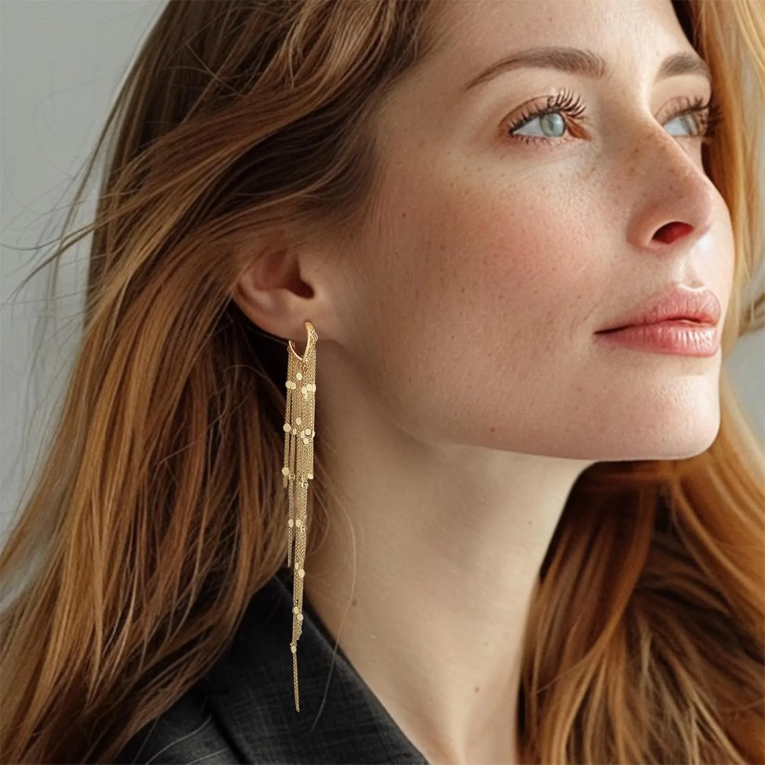 Long Tassel Dangle Drop Chain Earrings, Silver Fringe Earrings for Prom