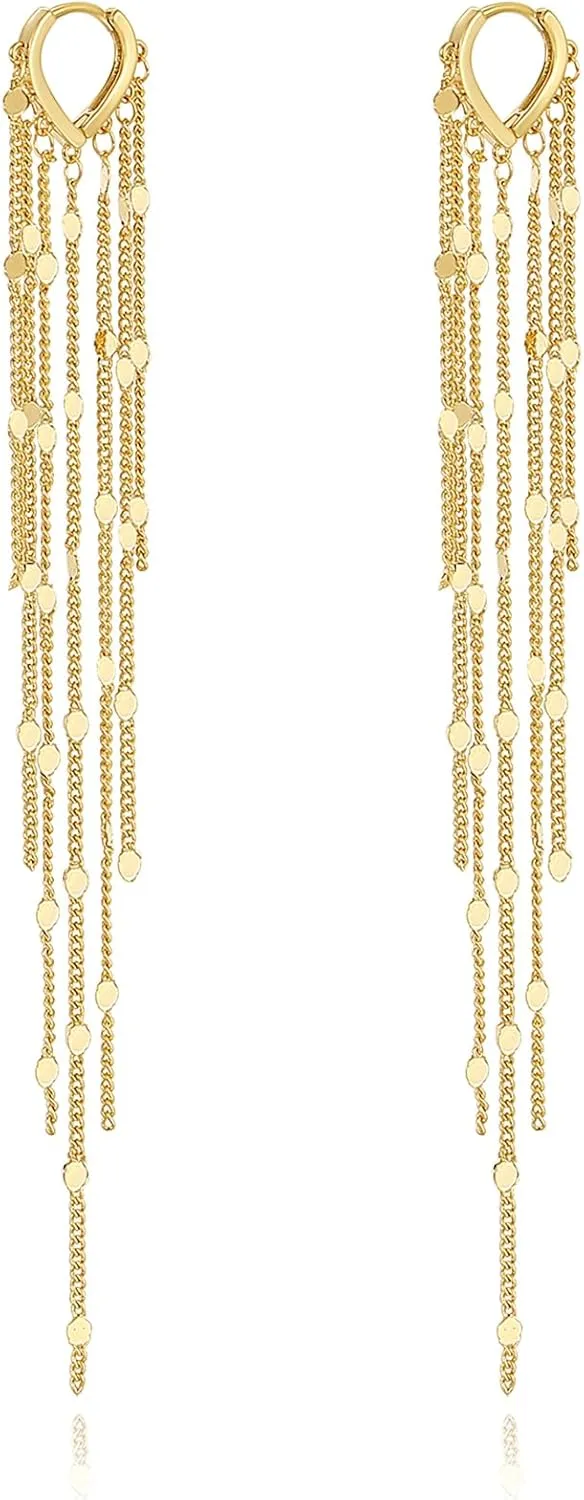 Long Tassel Dangle Drop Chain Earrings, Silver Fringe Earrings for Prom
