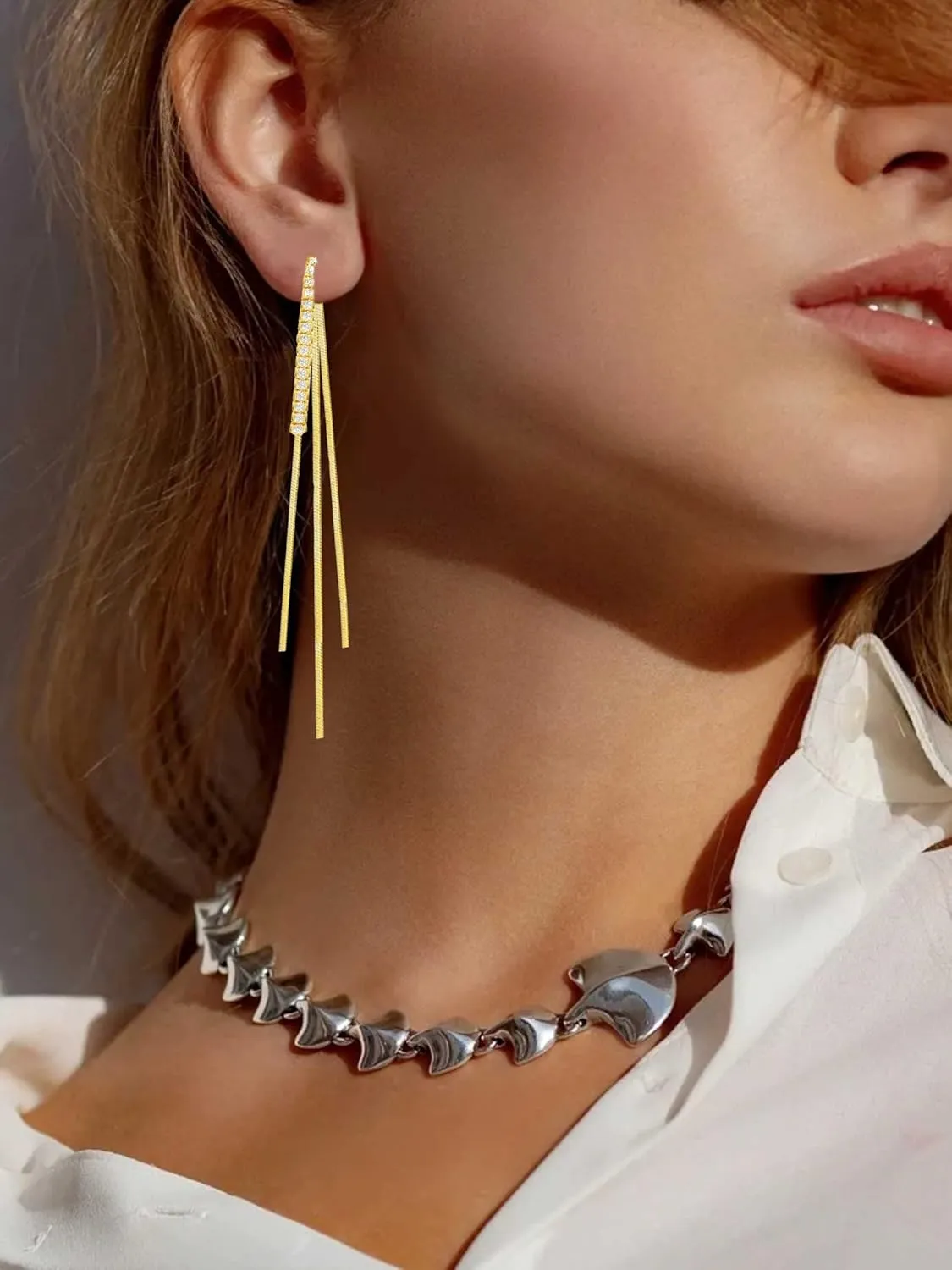 Long Tassel Dangle Earrings for Women Gold Long Threader Earrings Chain Drop Earrings