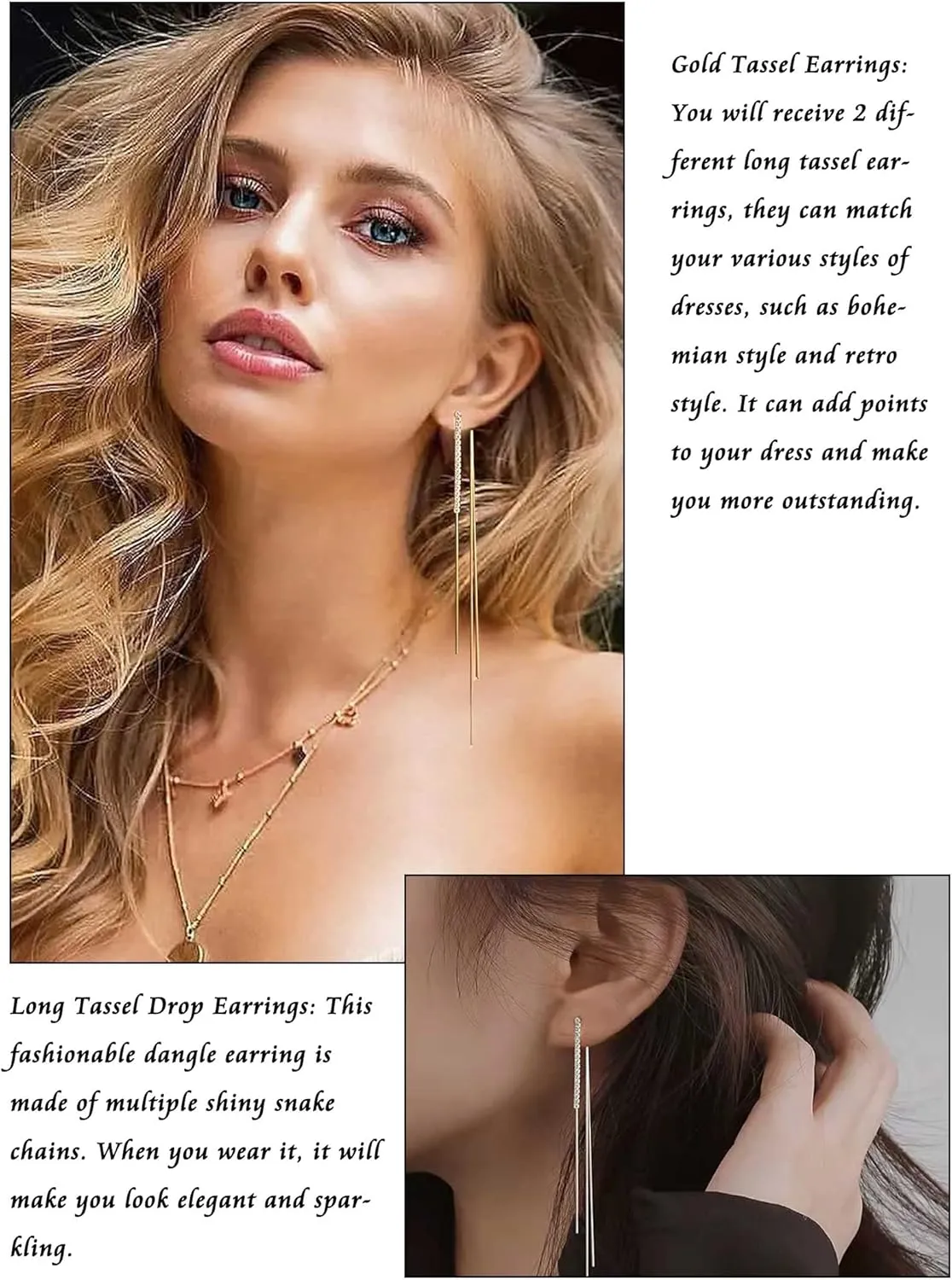Long Tassel Dangle Earrings for Women Gold Long Threader Earrings Chain Drop Earrings