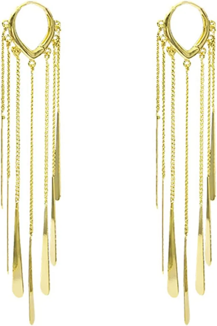 Long Tassel Dangle Earrings for Women.Tear-shaped Metal Sheet Dangle Earrings Gold Silver Sleek Chain Drop Earrings Statement Earrings Fashion Jewelry Gifts for Female