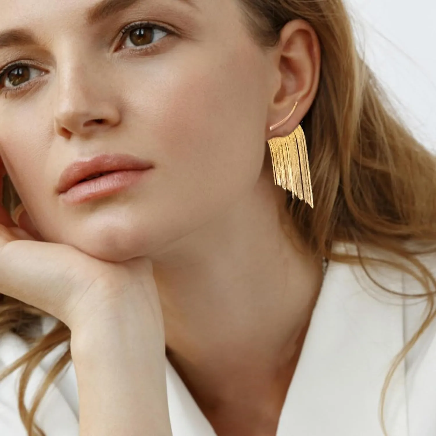 Long Tassel Earrings Gold Tassel Earrings for Women Gold Chain Drop Earrings Bride Earrings for Wedding Party New Year Jewelry Gifts