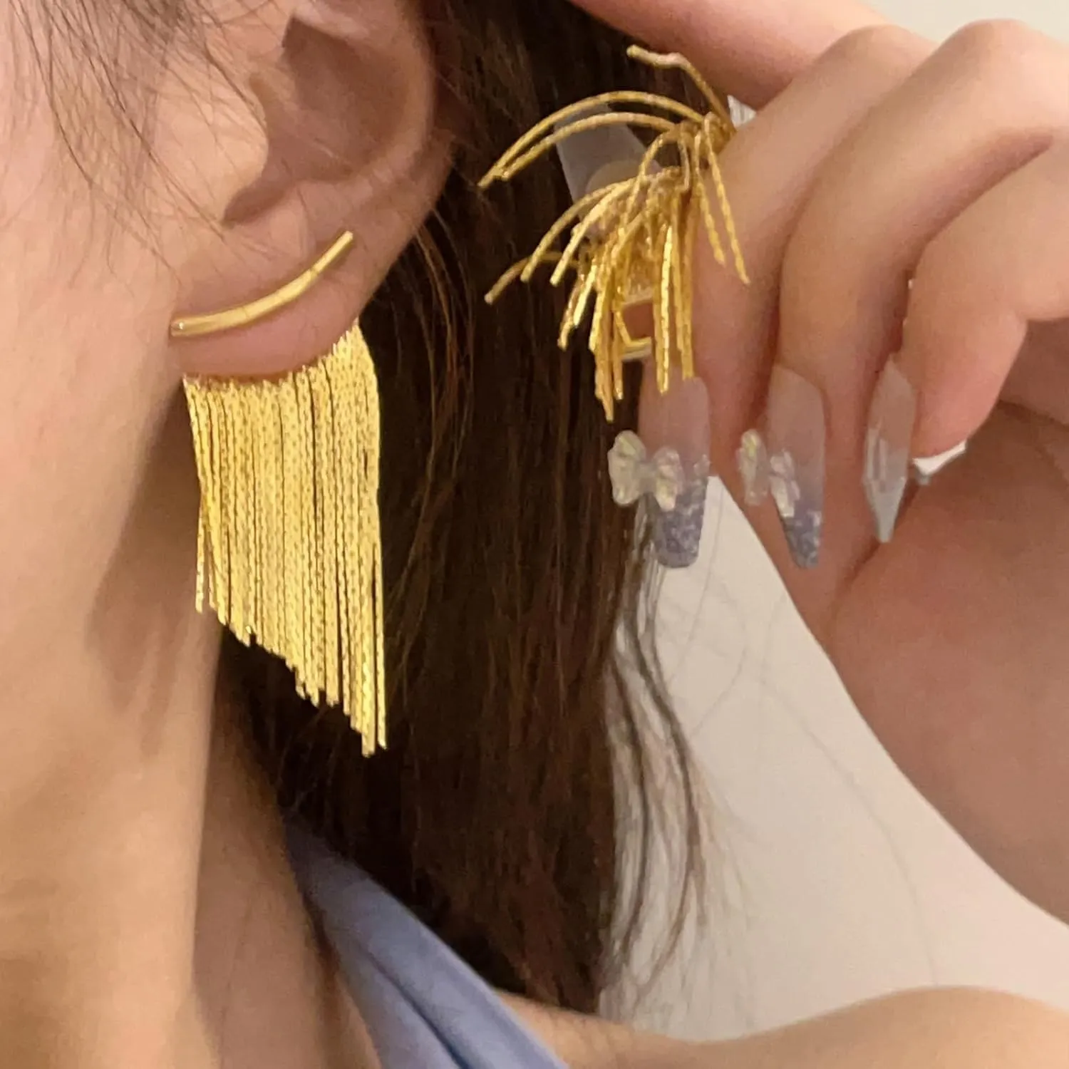 Long Tassel Earrings Gold Tassel Earrings for Women Gold Chain Drop Earrings Bride Earrings for Wedding Party New Year Jewelry Gifts