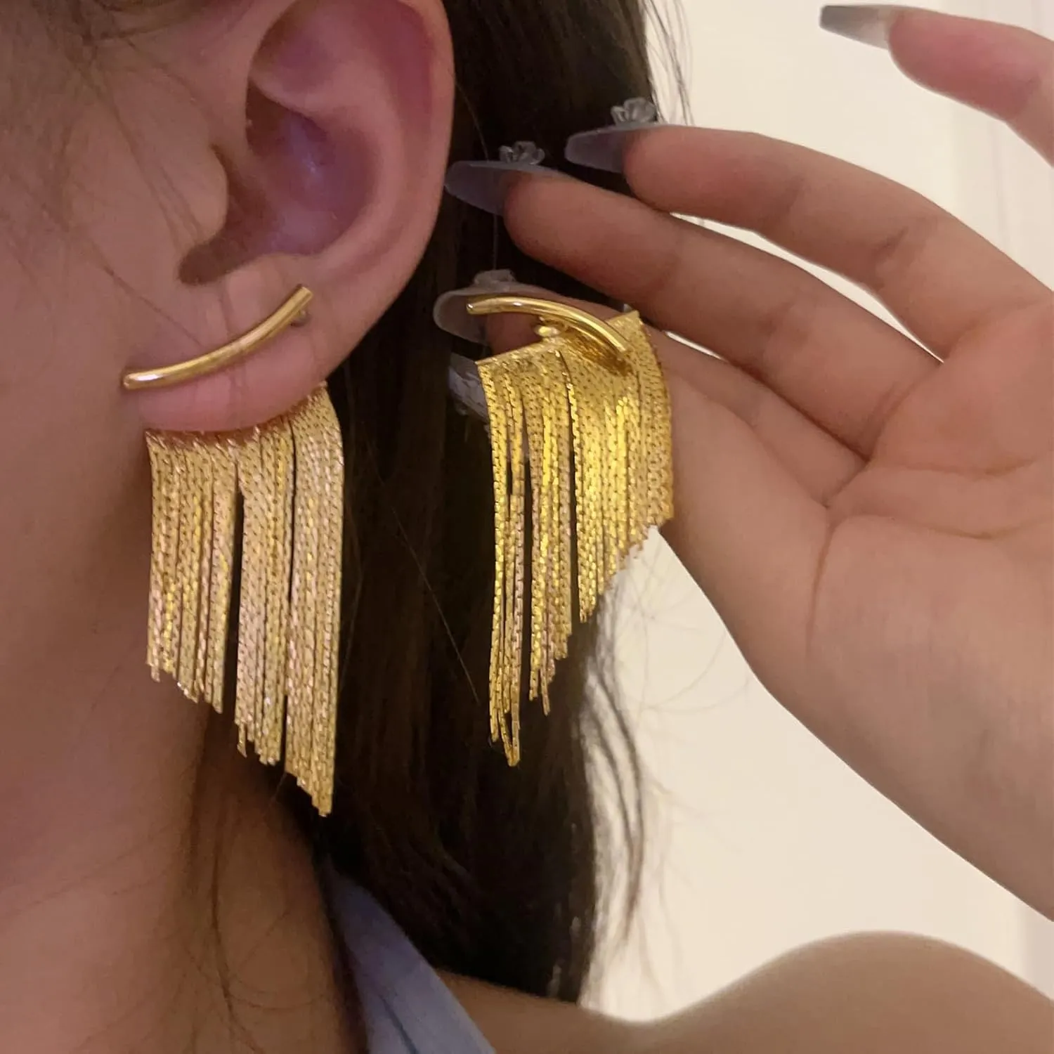 Long Tassel Earrings Gold Tassel Earrings for Women Gold Chain Drop Earrings Bride Earrings for Wedding Party New Year Jewelry Gifts