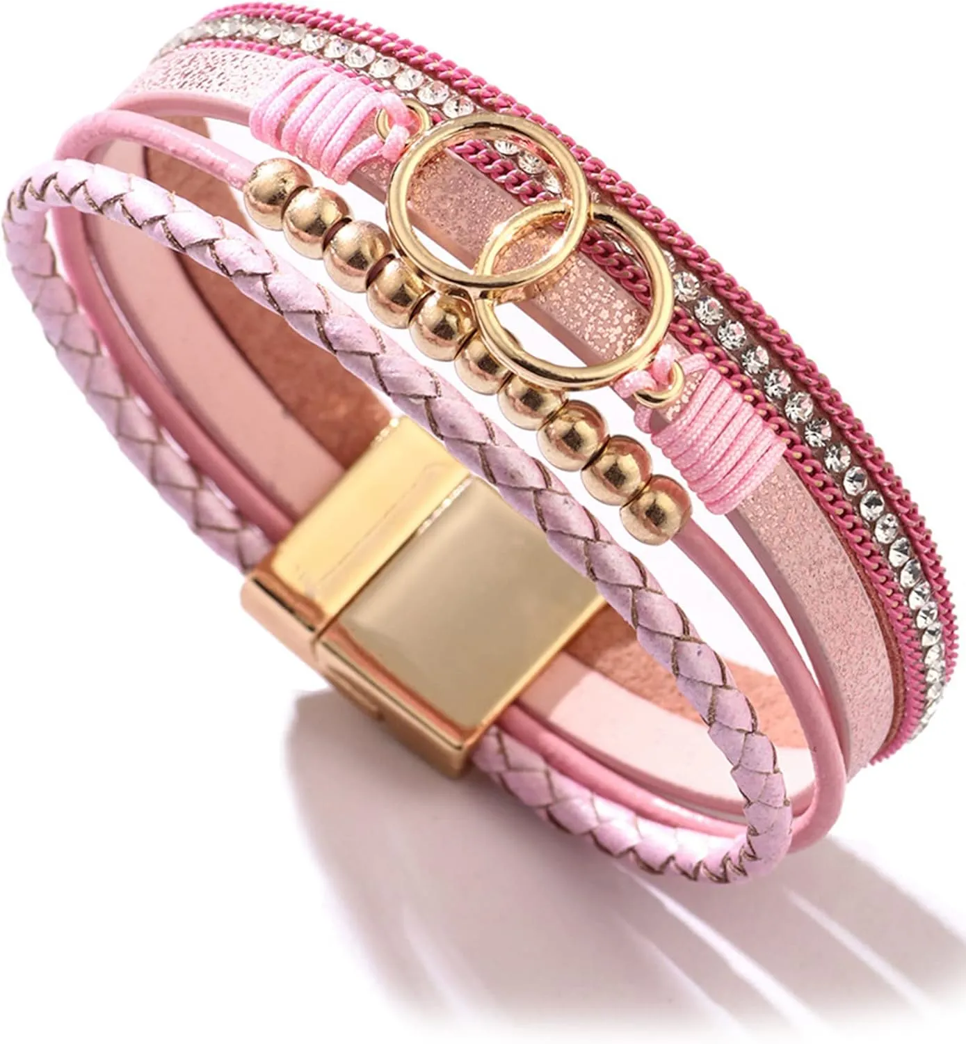 Long tiantian Heart Leather Bracelets for Women Stackable Layered Bangle Cuffs Boho Wrap Bracelets Boho Leather Jewelry Birthday Gifts for Women