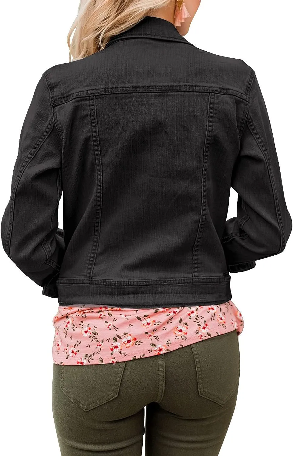 LookbookStore Women's Basic Long Sleeves Button Down Fitted Denim Jean Jackets