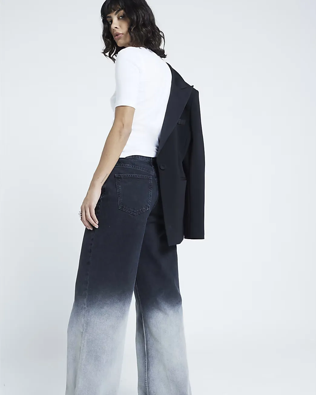 LT1K Black Two-Tone Wide-Leg Jeans (Stitched Hem)