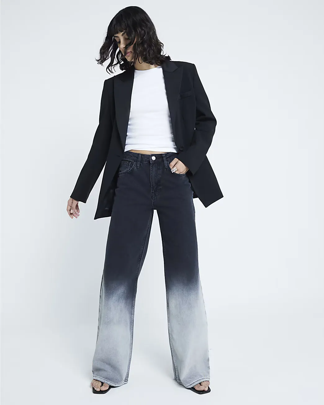 LT1K Black Two-Tone Wide-Leg Jeans (Stitched Hem)
