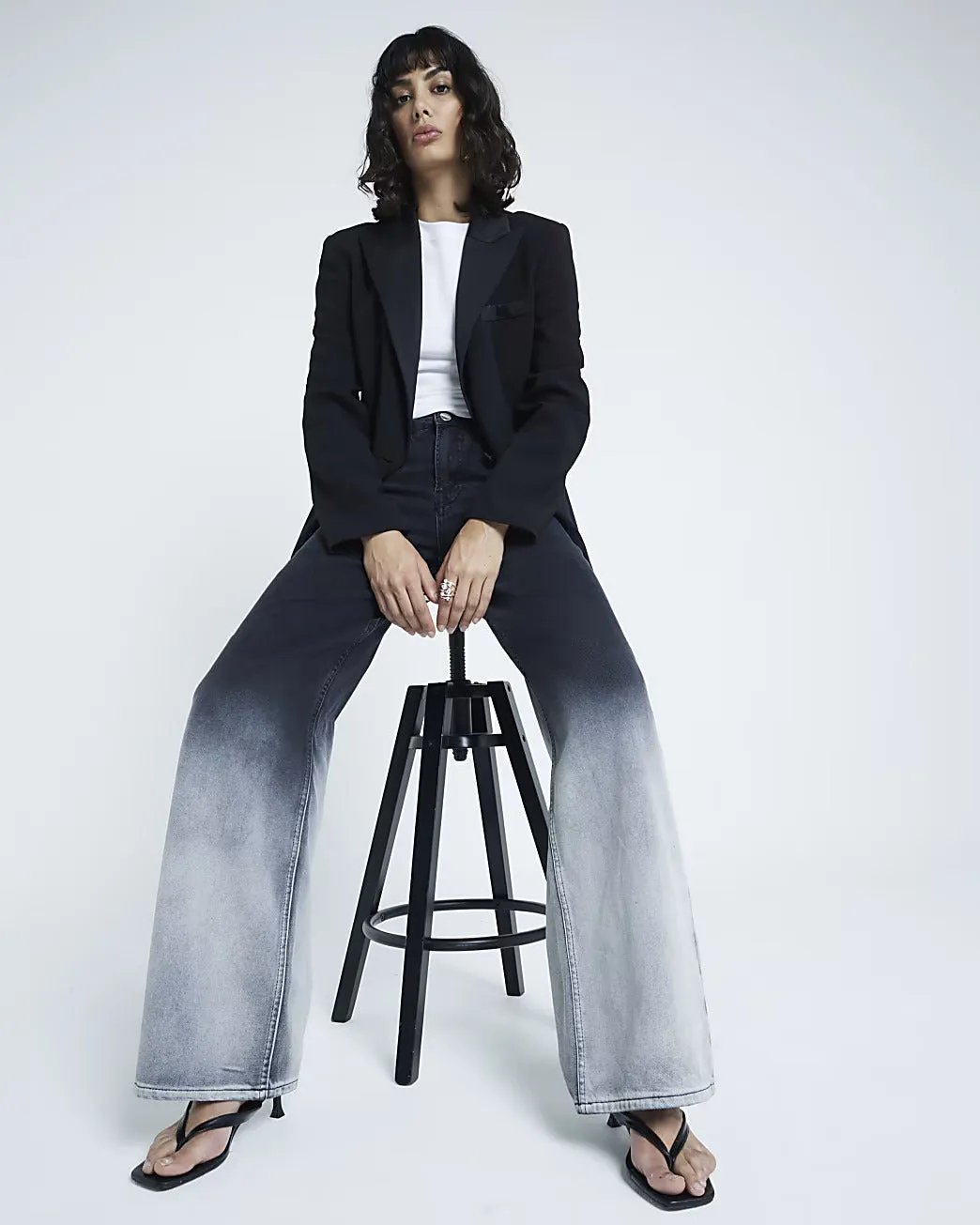 LT1K Black Two-Tone Wide-Leg Jeans (Stitched Hem)
