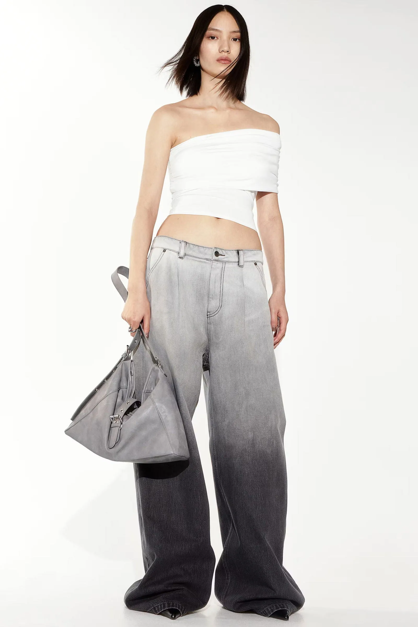 LT1K Black Two-Tone Wide-Leg Jeans.