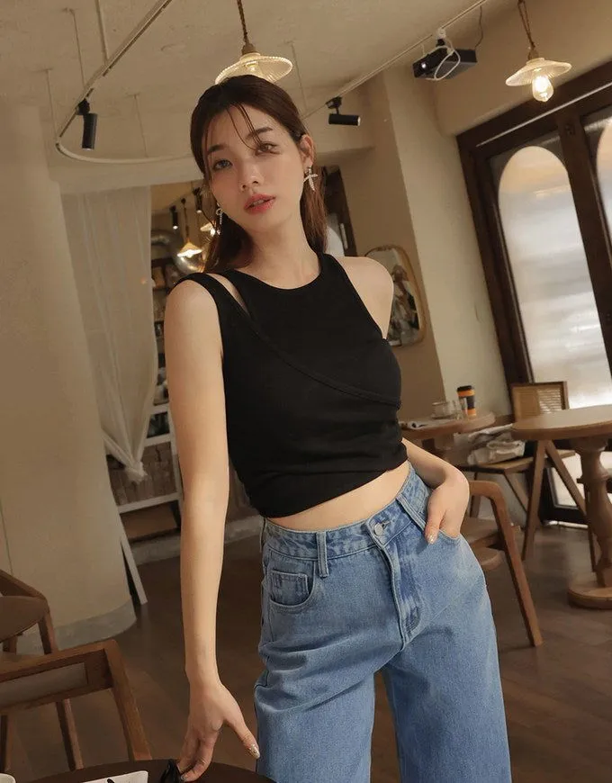 LT1K Blue Two-Tone Wide-Leg Jeans.