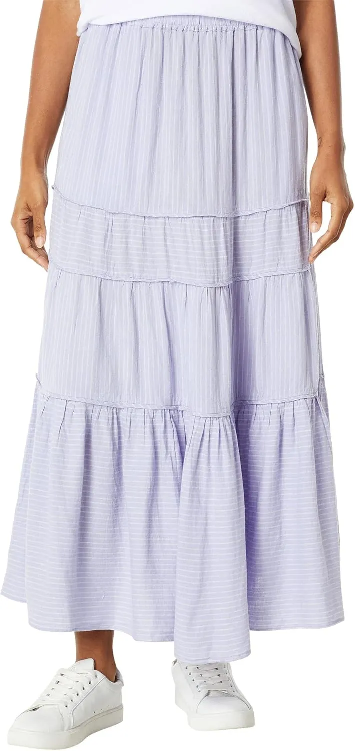 Madewell Linen-Blend Pull-On Tiered Maxi Skirt in Stripe-Play