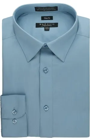 Marquis Men's 009SL Long Sleeve Slim Fit Dress Shirt, Blue Steel, 16.5 2-3