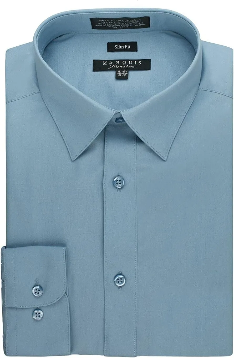 Marquis Men's 009SL Long Sleeve Slim Fit Dress Shirt, Blue Steel, 16.5 2-3