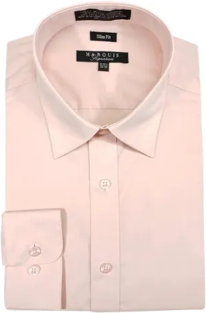 Marquis Men's 009SL Long Sleeve Slim Fit Dress Shirt, Blush Pink, 18.5 6-7