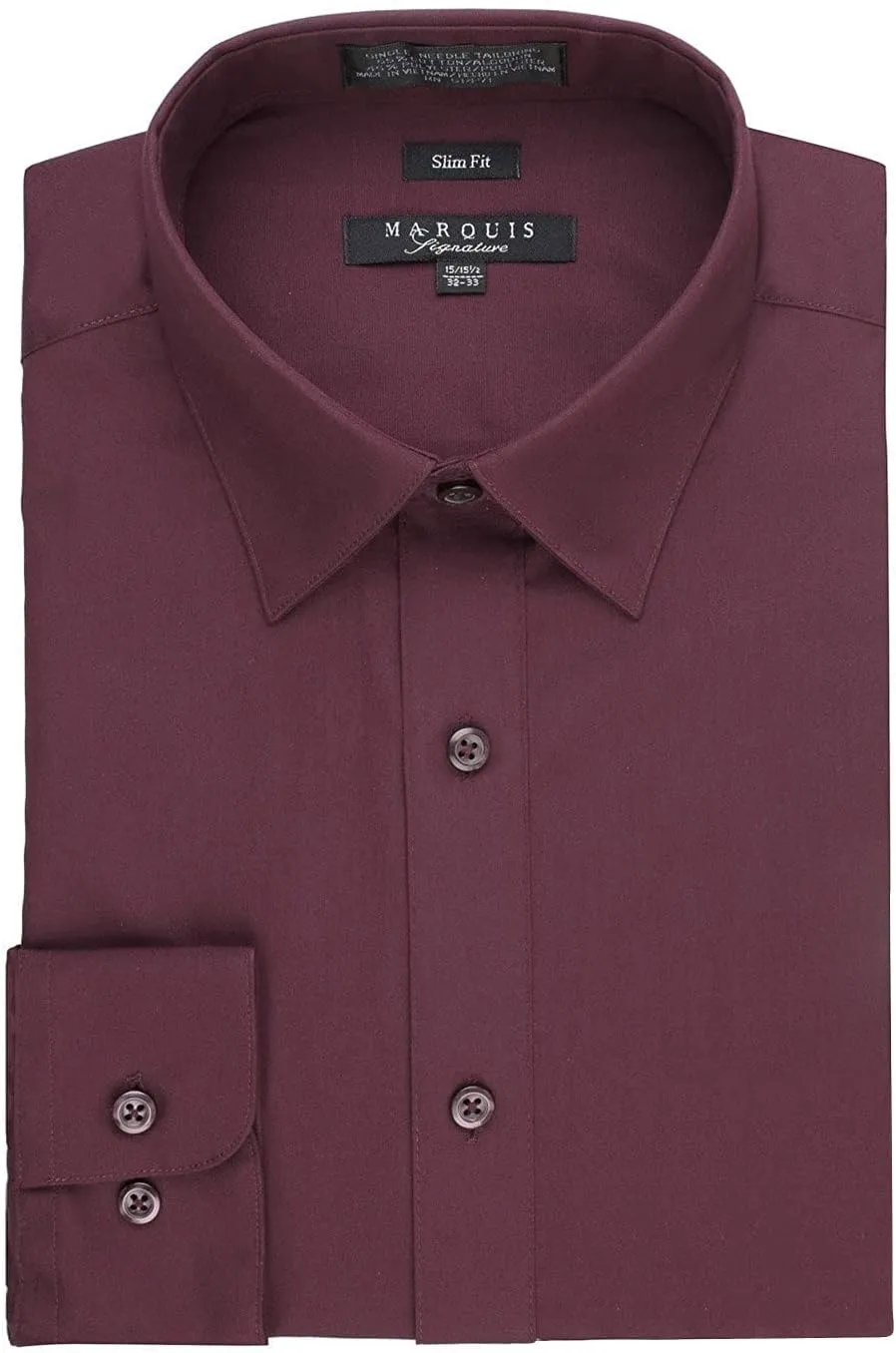 Marquis Men's 009SL Long Sleeve Slim Fit Dress Shirt, Burgundy, 17.5 4-5