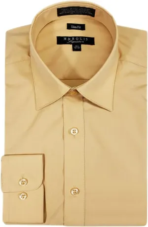 Marquis Men's 009SL Long Sleeve Slim Fit Dress Shirt, Champagne Gold, 14.5 2-3