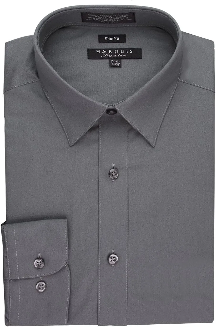 Marquis Men's 009SL Long Sleeve Slim Fit Dress Shirt, Charcoal, 17.5 2-3