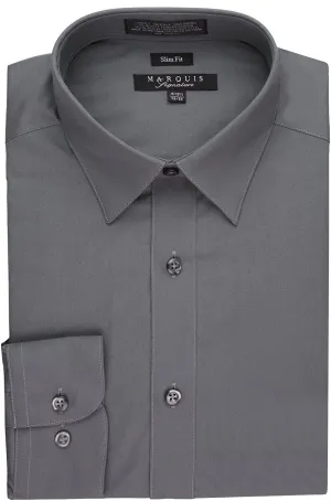 Marquis Men's 009SL Long Sleeve Slim Fit Dress Shirt, Charcoal, 17.5 2-3